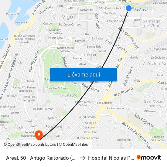 Areal, 50 - Antigo Reitorado (Vigo) to Hospital Nicolás Peña map