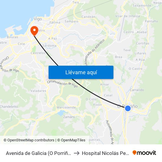 Avenida de Galicia (O Porriño) to Hospital Nicolás Peña map