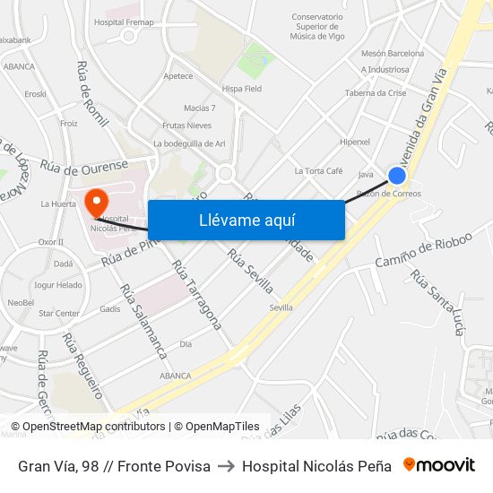 Gran Vía, 98 // Fronte Povisa to Hospital Nicolás Peña map