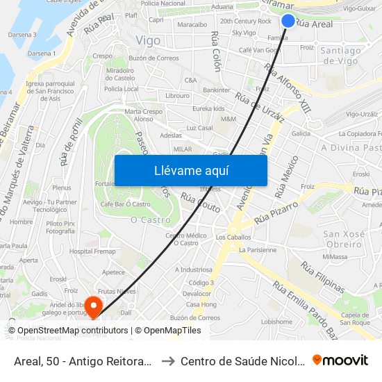 Areal, 50 - Antigo Reitorado (Vigo) to Centro de Saúde Nicolás Peña map