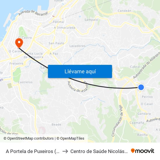 A Portela de Puxeiros (Mos) to Centro de Saúde Nicolás Peña map