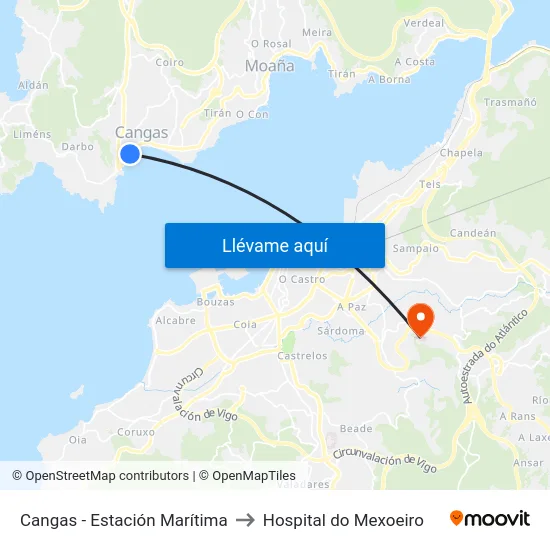 Cangas - Estación Marítima to Hospital do Mexoeiro map
