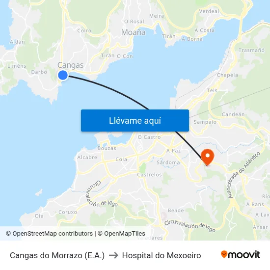 Cangas do Morrazo (E.A.) to Hospital do Mexoeiro map