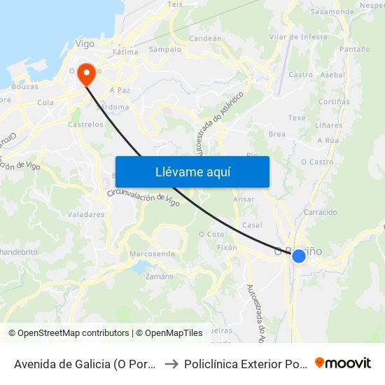 Avenida de Galicia (O Porriño) to Policlínica Exterior Povisa map