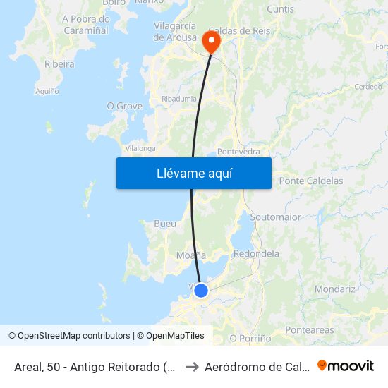 Areal, 50 - Antigo Reitorado (Vigo) to Aeródromo de Caldas map