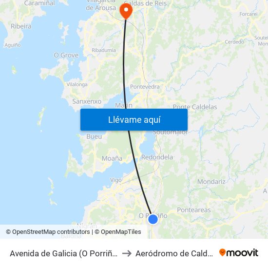 Avenida de Galicia (O Porriño) to Aeródromo de Caldas map