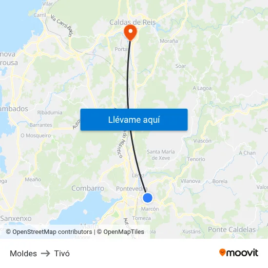 Moldes to Tivó map