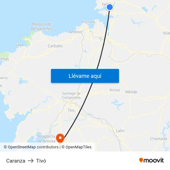 Caranza to Tivó map