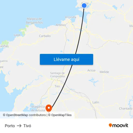 Porto to Tivó map