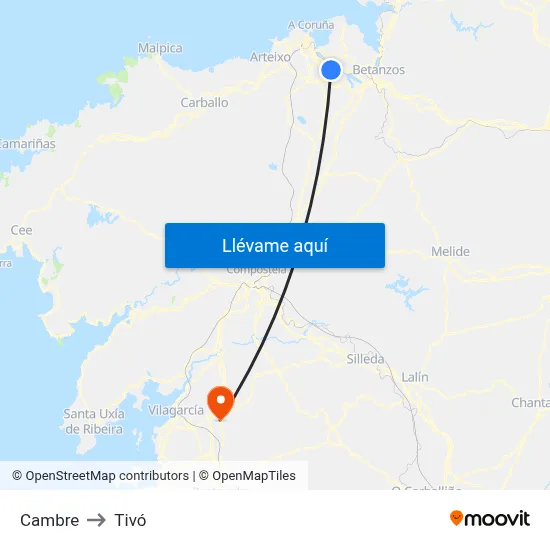 Cambre to Tivó map