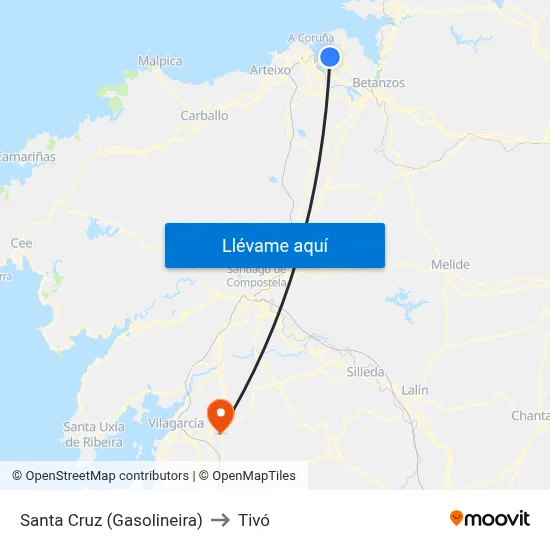 Santa Cruz (Gasolineira) to Tivó map