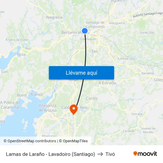 Lamas de Laraño - Lavadoiro (Santiago) to Tivó map