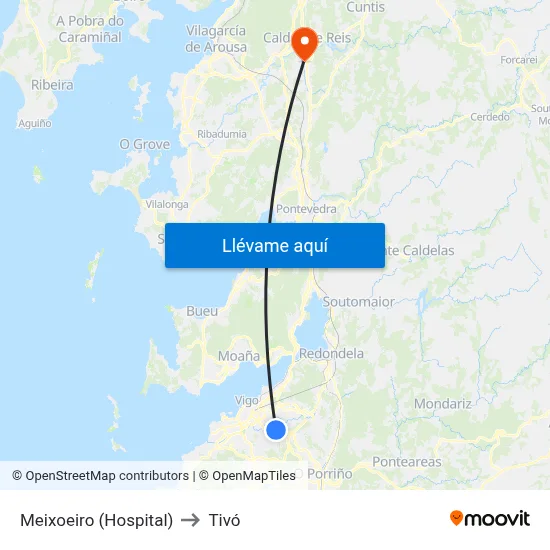 Meixoeiro (Hospital) to Tivó map