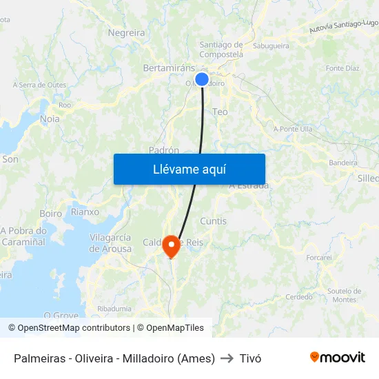 Palmeiras - Oliveira - Milladoiro (Ames) to Tivó map