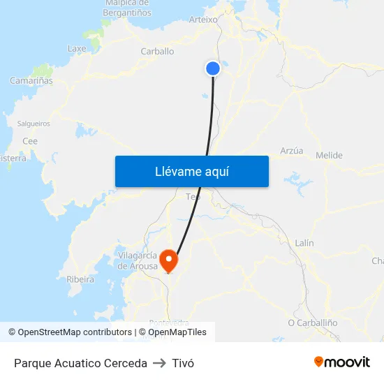 Parque Acuatico Cerceda to Tivó map