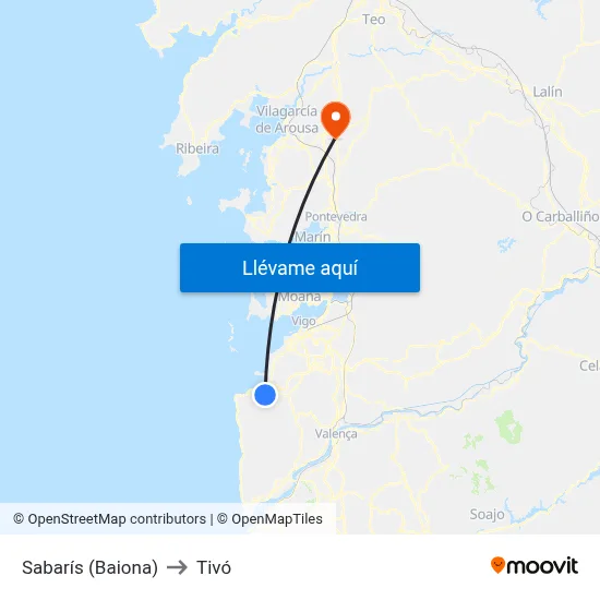 Sabarís (Baiona) to Tivó map