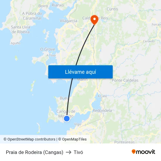 Praia de Rodeira (Cangas) to Tivó map