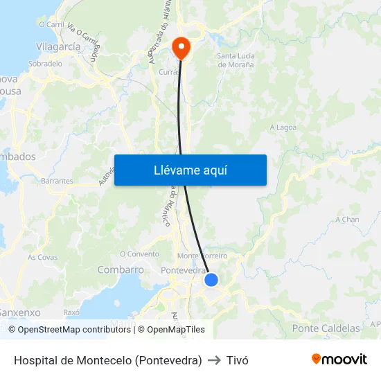 Hospital de Montecelo (Pontevedra) to Tivó map