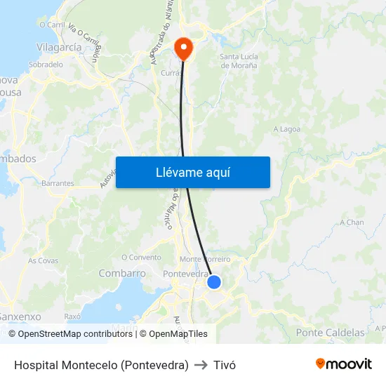 Hospital Montecelo (Pontevedra) to Tivó map