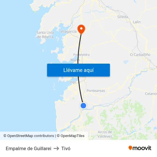 Empalme de Guillarei to Tivó map