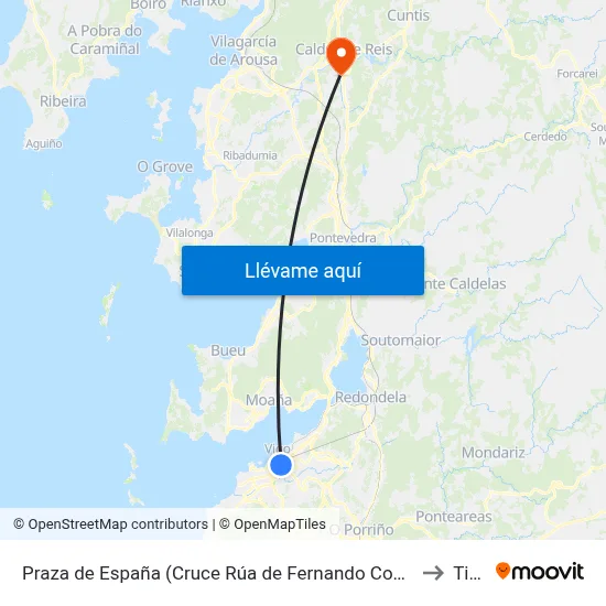 Praza de España (Cruce Rúa de Fernando Conde) to Tivó map