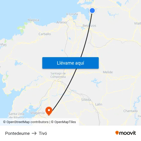 Pontedeume to Tivó map