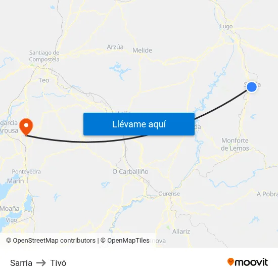 Sarria to Tivó map