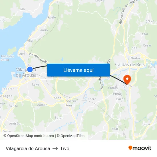 Vilagarcía de Arousa to Tivó map