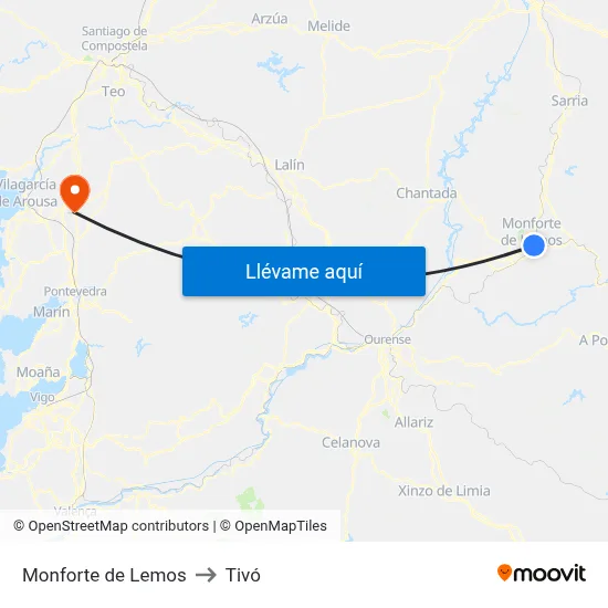 Monforte de Lemos to Tivó map