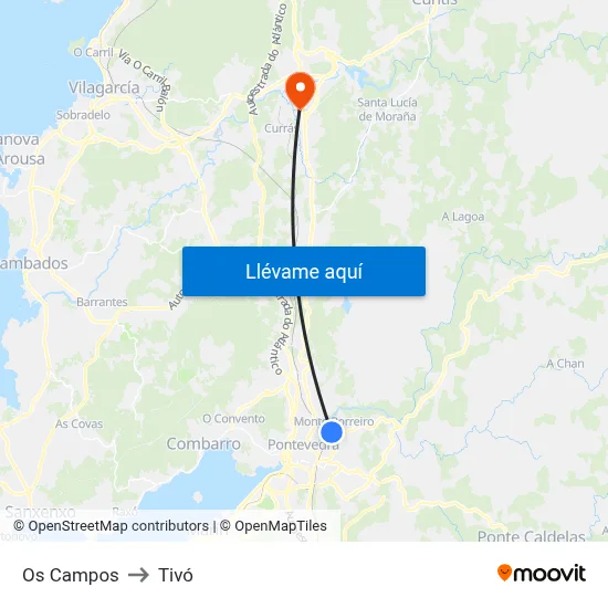Os Campos to Tivó map