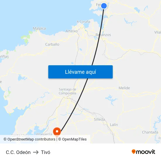 C.C. Odeón to Tivó map