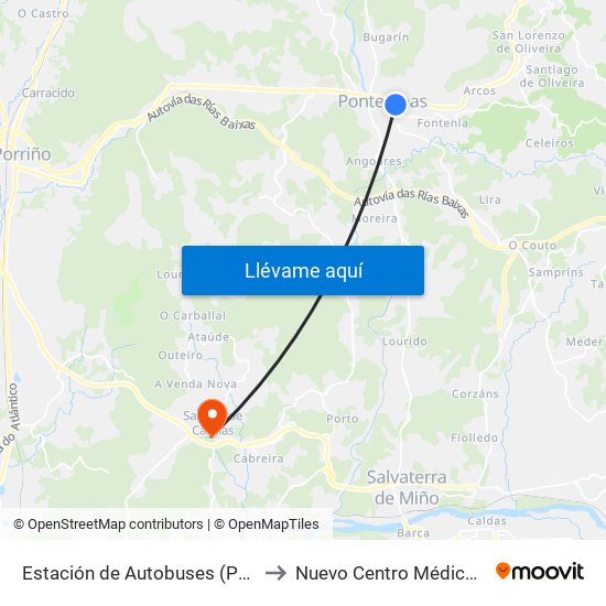 Estación de Autobuses (Ponteareas) to Nuevo Centro Médico Salceda map