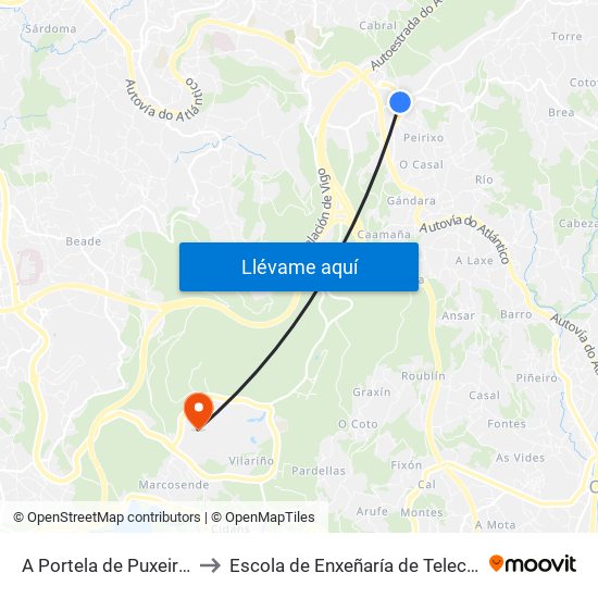 A Portela de Puxeiros (Mos) to Escola de Enxeñaría de Telecomunicación map