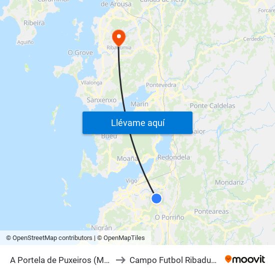 A Portela de Puxeiros (Mos) to Campo Futbol Ribadumia map