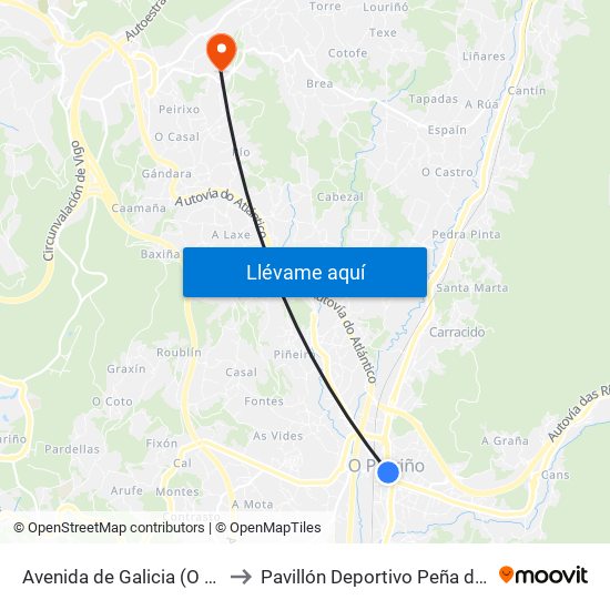 Avenida de Galicia (O Porriño) to Pavillón Deportivo Peña de Francia map