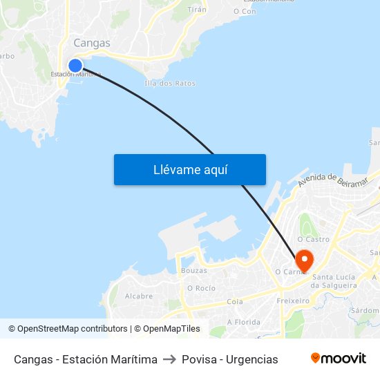 Cangas - Estación Marítima to Povisa - Urgencias map