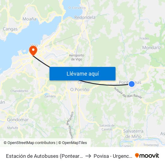 Estación de Autobuses (Ponteareas) to Povisa - Urgencias map