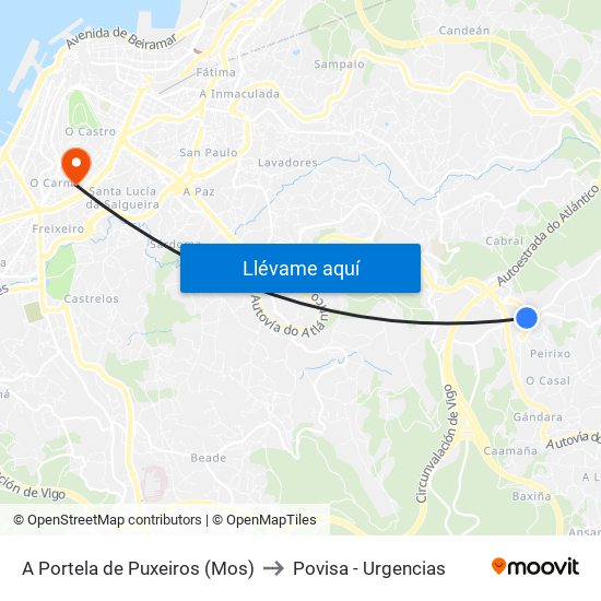 A Portela de Puxeiros (Mos) to Povisa - Urgencias map