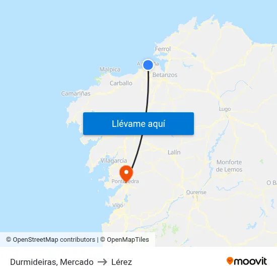 Durmideiras, Mercado to Lérez map
