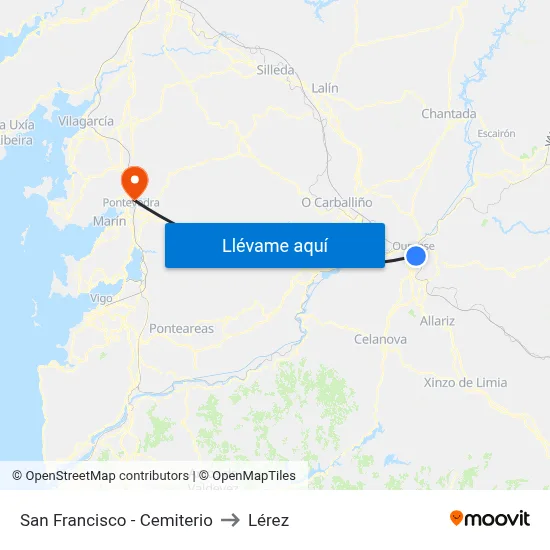San Francisco - Cemiterio to Lérez map