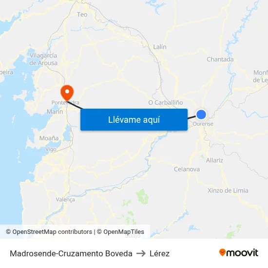 Madrosende-Cruzamento Boveda to Lérez map