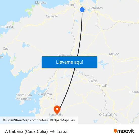 A Cabana (Casa Celia) to Lérez map