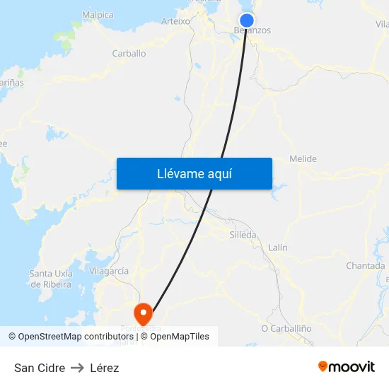San Cidre to Lérez map