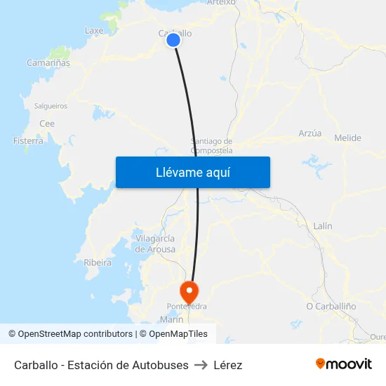 Carballo - Estación de Autobuses to Lérez map