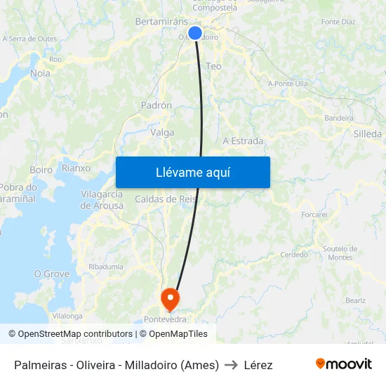 Palmeiras - Oliveira - Milladoiro (Ames) to Lérez map