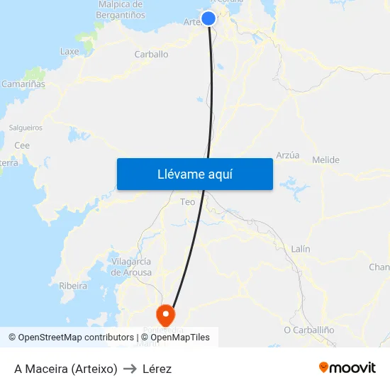 A Maceira (Arteixo) to Lérez map