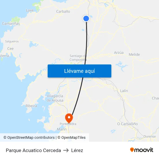 Parque Acuatico Cerceda to Lérez map
