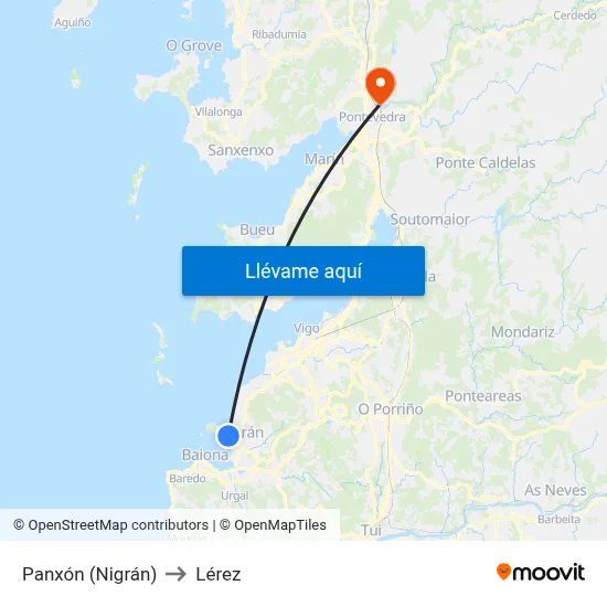 Panxón (Nigrán) to Lérez map