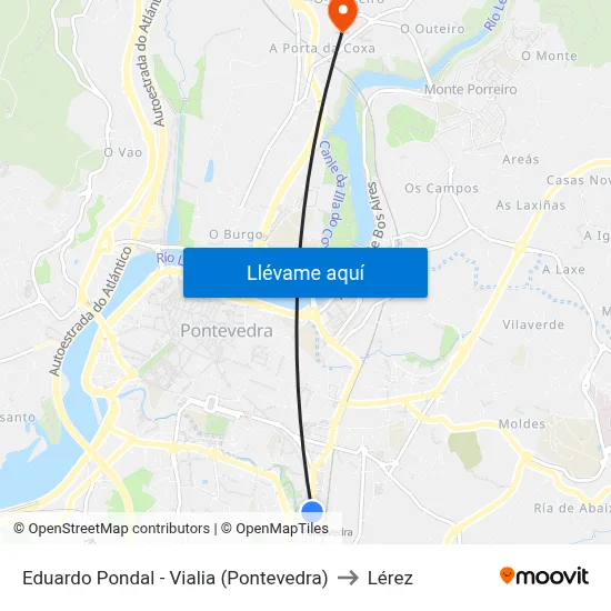 Eduardo Pondal - Vialia (Pontevedra) to Lérez map