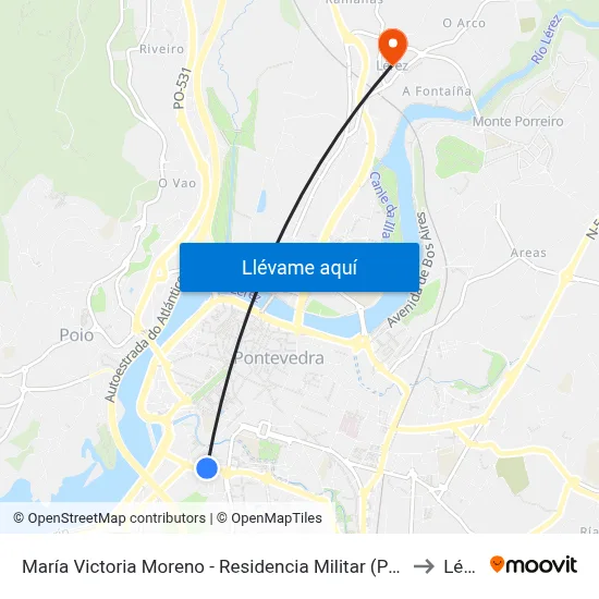 María Victoria Moreno - Residencia Militar (Pontevedra) to Lérez map